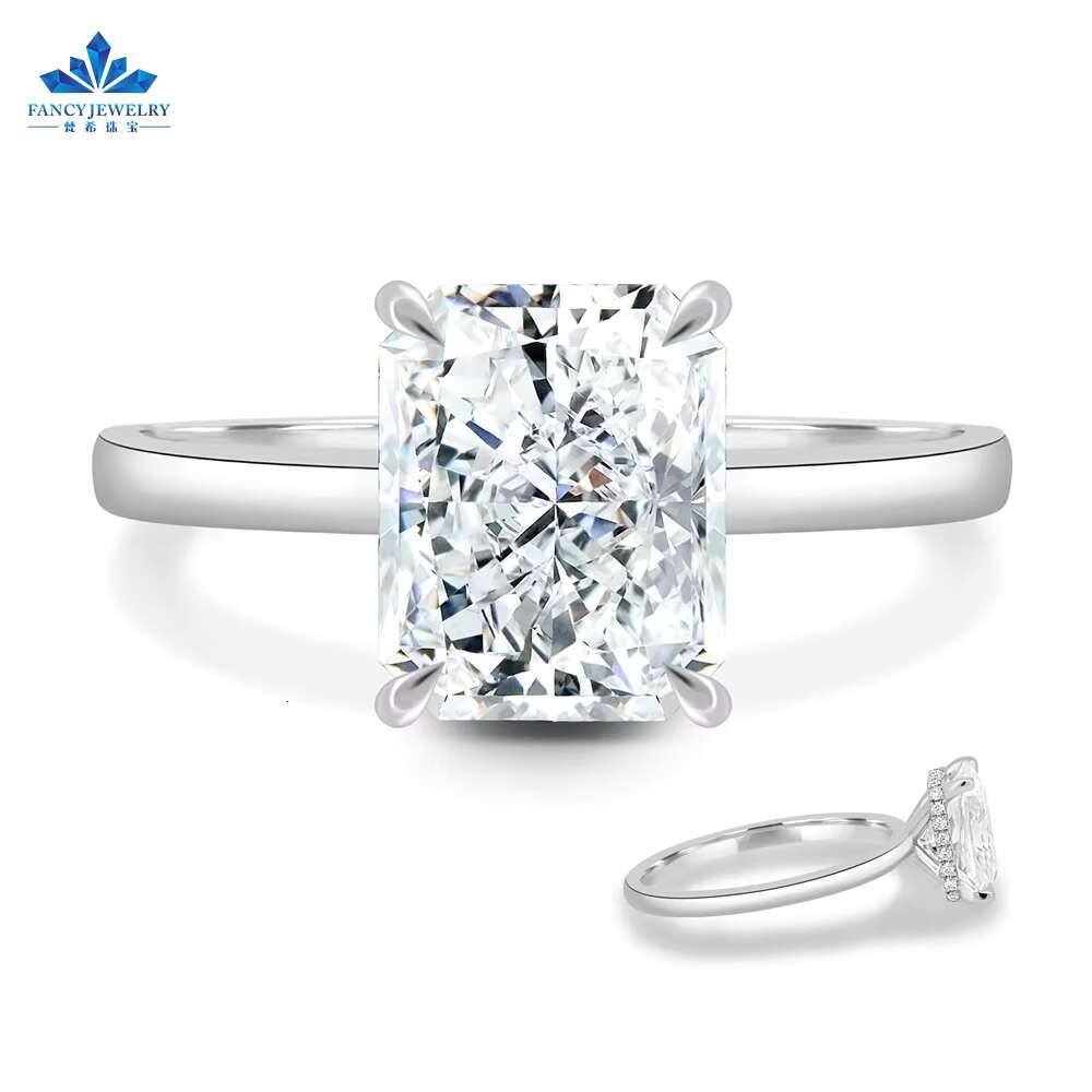 Wholesale Solitaire Rings D Color VVS1 2.0ct Radiant Cut Moissanite Jewelry Original Diamond 925 Silver Ring for Women
