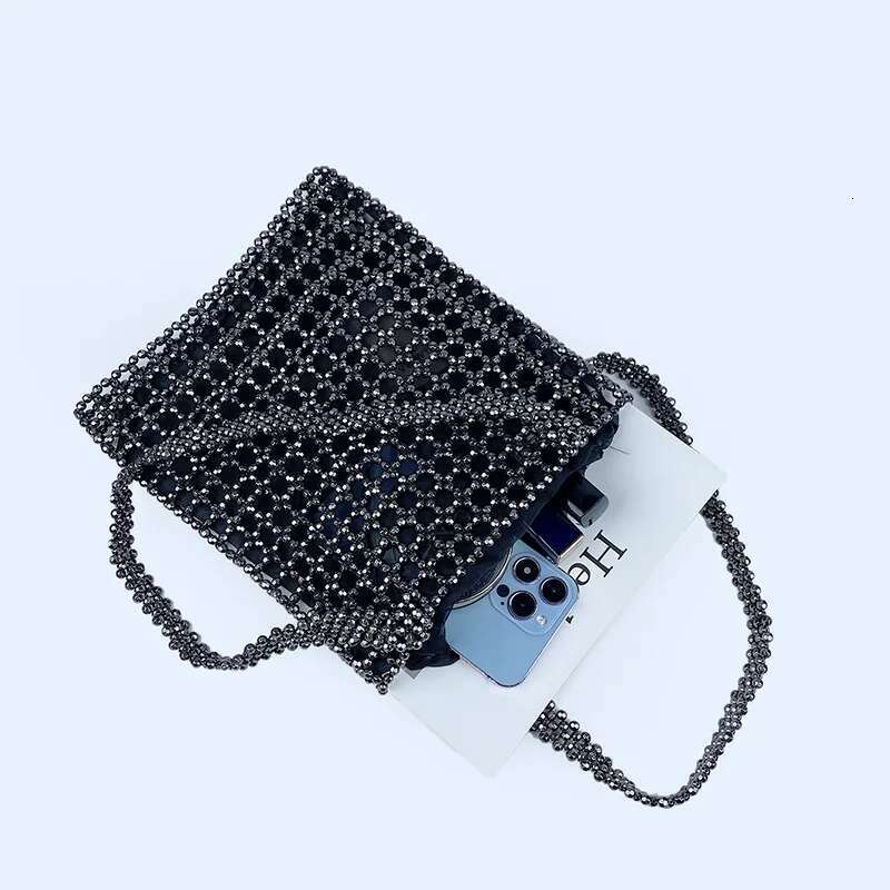 Fashion Woman Sier Acrylic Hollow Out Beaded Large Capacity Hand Woven Evening Clutch Bag Party Wedding Bolsa Feminina