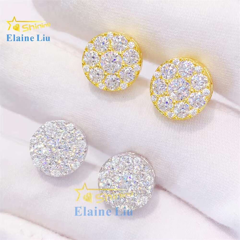 Fashion Jewelry Shiny White Vvs Moissanite 18k Gold Plated 925 Sterling Silver Wholesale Hip Hop Iced Out Stud Earrings
