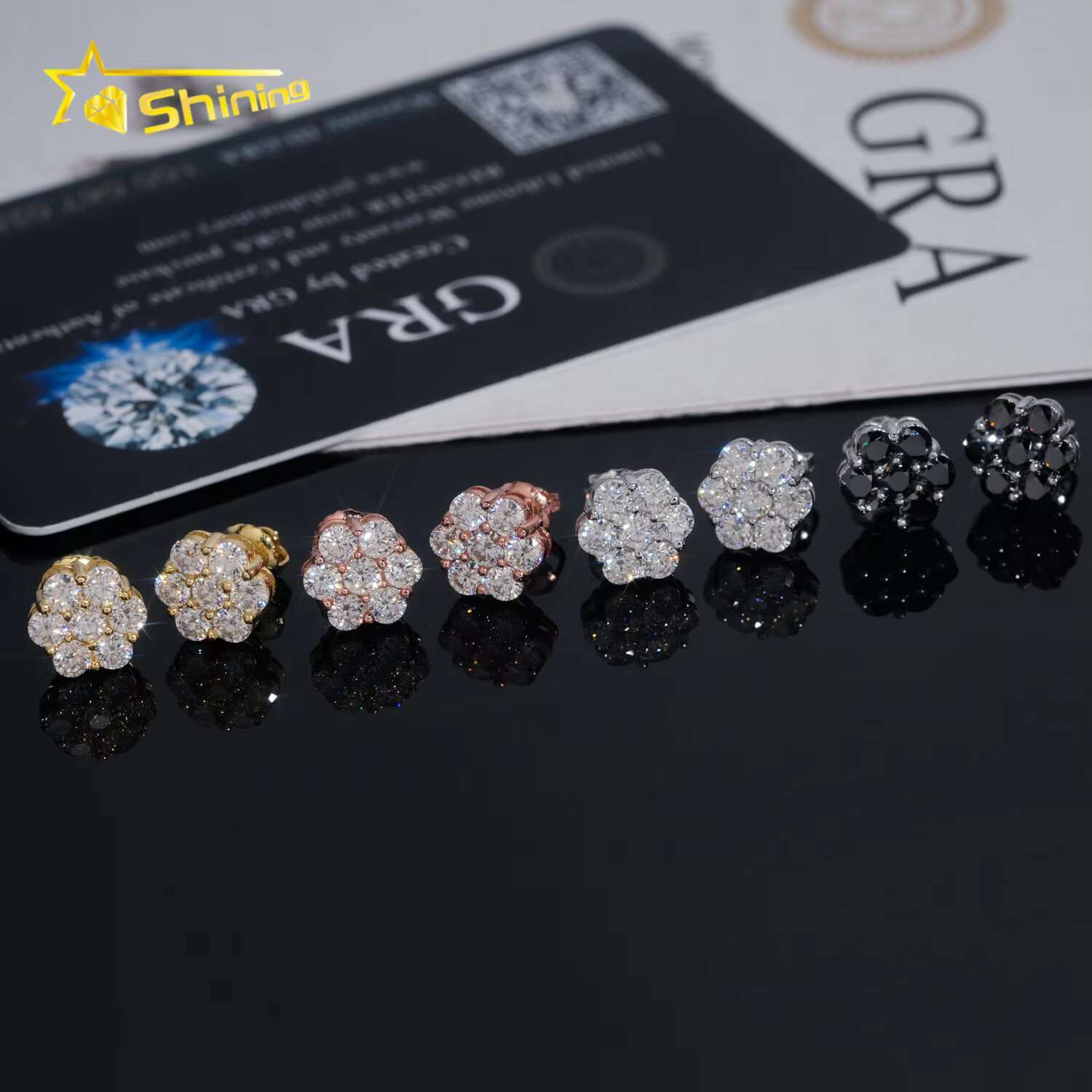 Hip Hop Popular Cluster Stud Earrings Moissanite GRA Certificated Screw Back Flower Earrings Women Silver 925 Earrings