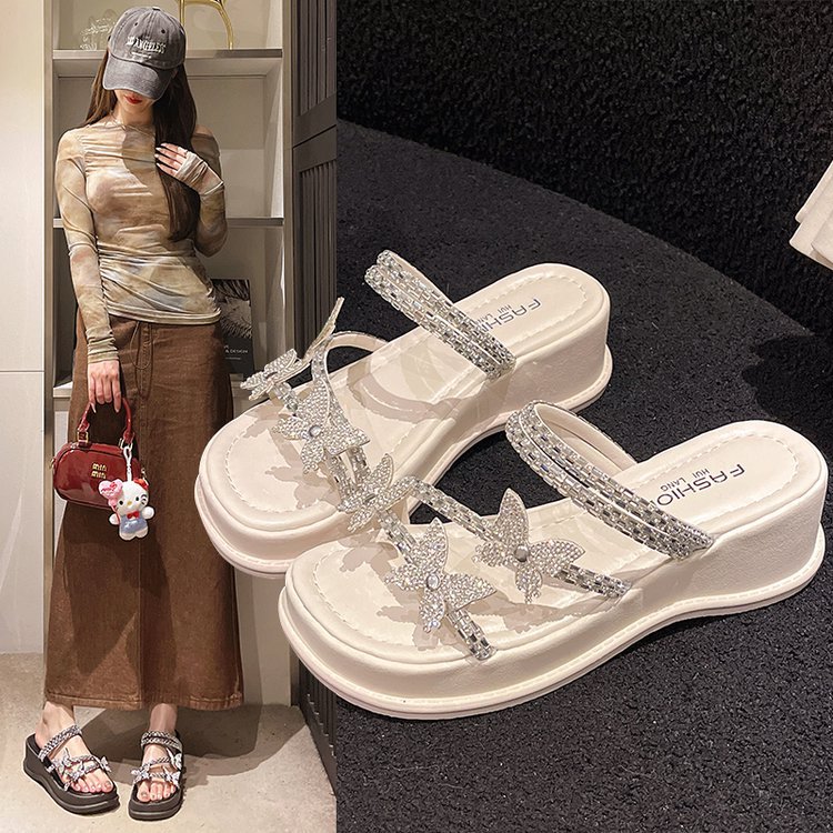 Women's 2025 summer new fashion platform increase slippers small size 34-40 wear with skirt slimming super beautiful sandals beach shoes