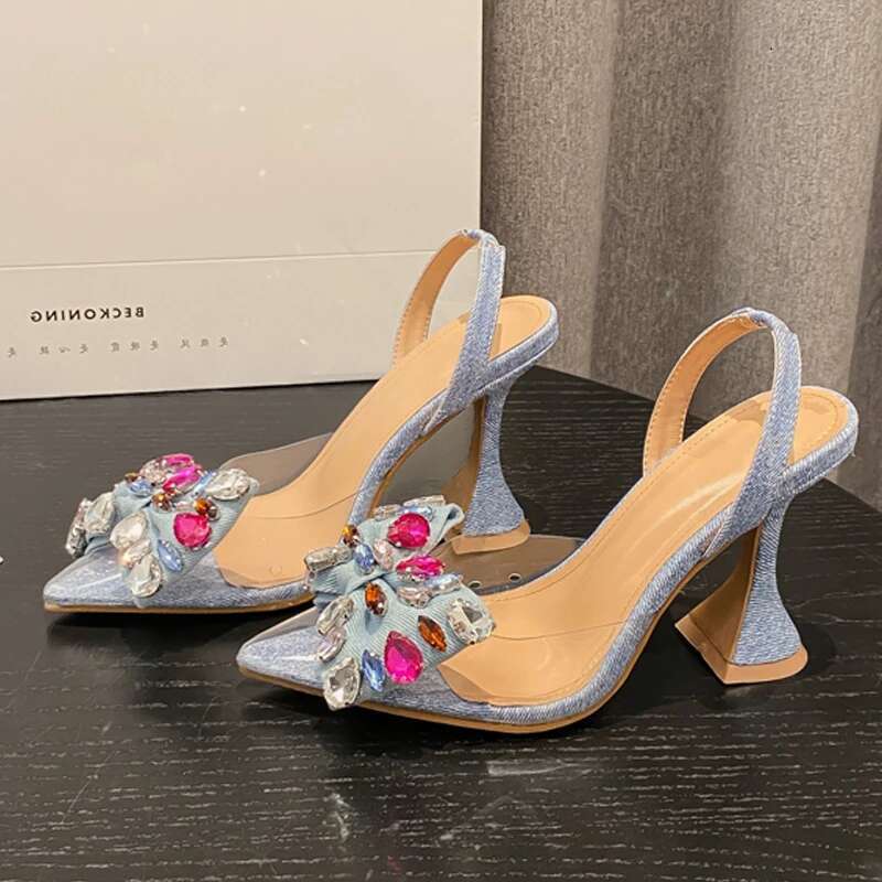 Eilyken Denim Bowknot Crystal Women Pumps Sexy Pointed Toe High Heel Sandals Prom Party Spring Fashion Shoes atillas De Mujer
