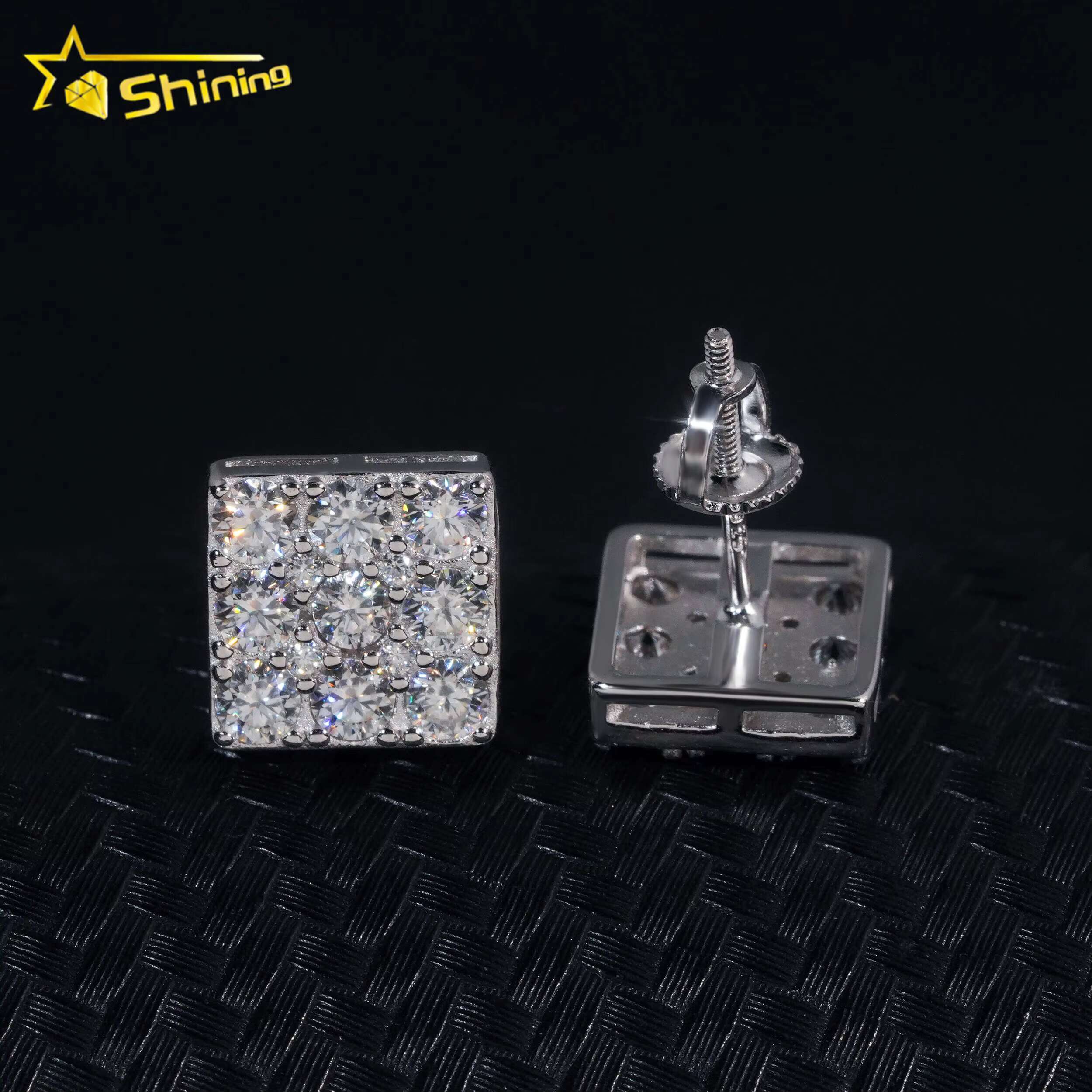Pass Diamond Tester GRA Certified VVS Diamond 925 Sterling Silver Men Earring Square Moissanite Stud Earrings