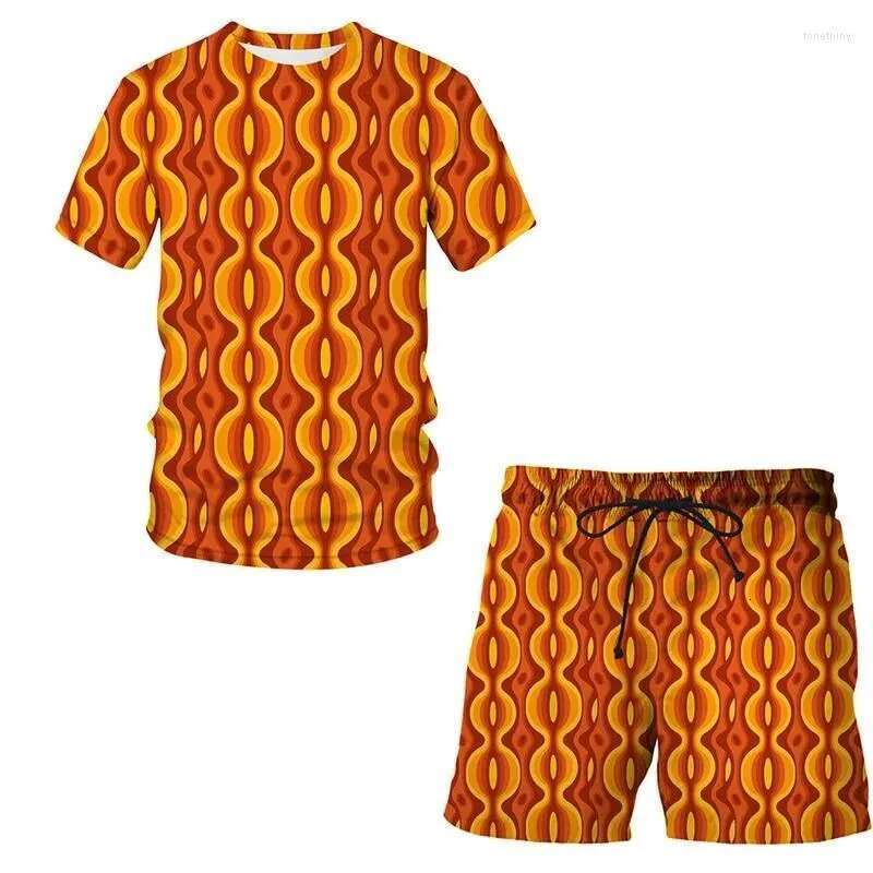 Summer New Men's Sets Casual Short Sleeve Fun 3D Printing Graffiti Art Painting Pattern O-Neck T-Shirt Shorts Two Piece Set