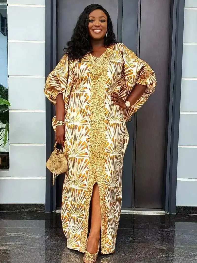 African Dresses for Women Plus Size Clothes Dashiki Ankara sequin dress Kaftan Muslim wedding party long skirt 250409