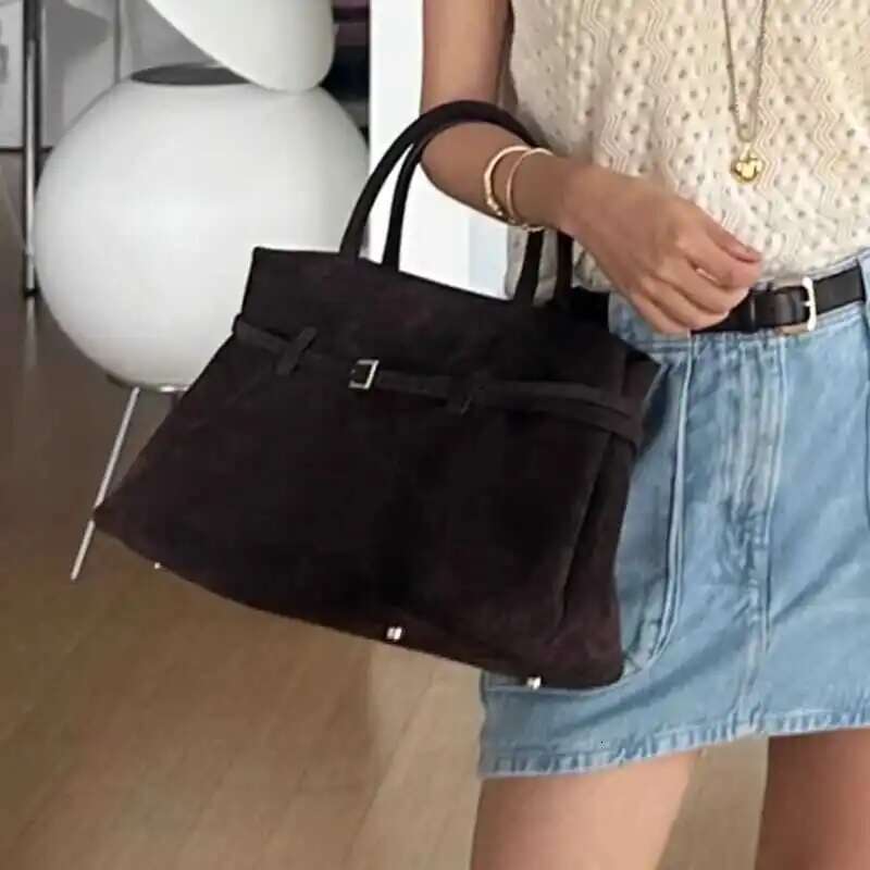New Blogger Recommend Big Deep Red Office Commuter Tote Thick Chamois Women's Handbag Matte Suede Leather Female Shoulder Bag