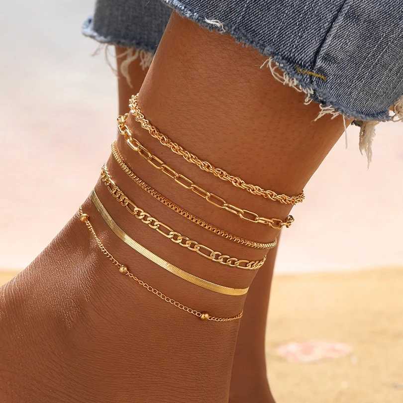 7pc/set Bohemian Rice Beads Starfish Pendant Anklet Set Fashion Summer Beach Sea Shell Multilayer Ankle Bracelet On Foot Jewelry Z250408