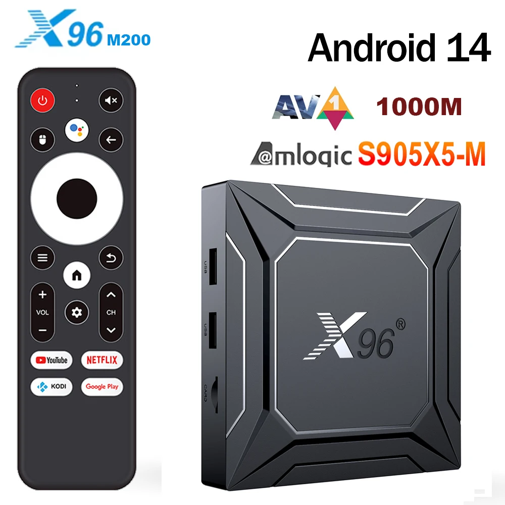 X96 M200 Android 14 Amlogic S905X5M Smart TV BOX 4GB 64GB 1000M AV1 BT TVBOX 2.4G 5G Dual Wifi 4G32G Set Top Box Media Player