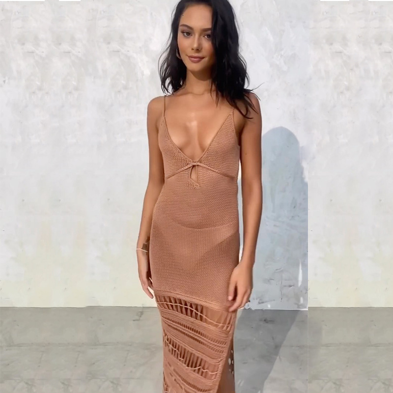2025 Sexy Knitted Hollow Beach Cover Up Lace up Fringe Bikini Swimwear Beach Skirt Sun Protection Shirt