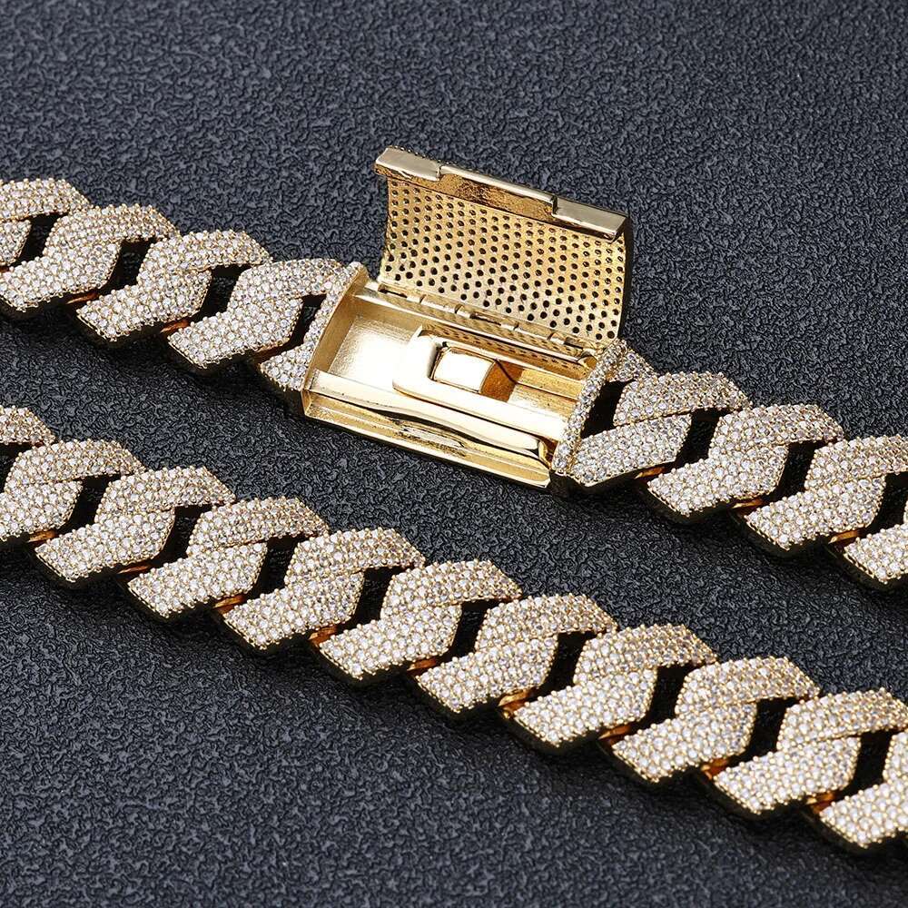 Hip Hop Jewelry Iced Out 15mm 4 Rows CZ Cuban Necklace Box Buckle Fashion Men Bling Prong Setting Diamond Miami Cuban Link Chain