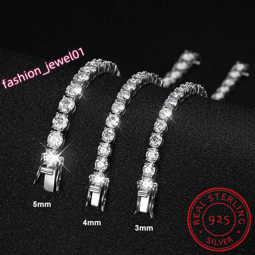 3mm 4mm D Color VVS1 Full Moissanite Tennis Bracelet Women Man Wedding Bridal S925 Silver Bracelet Hand Chain Anniversary Gift