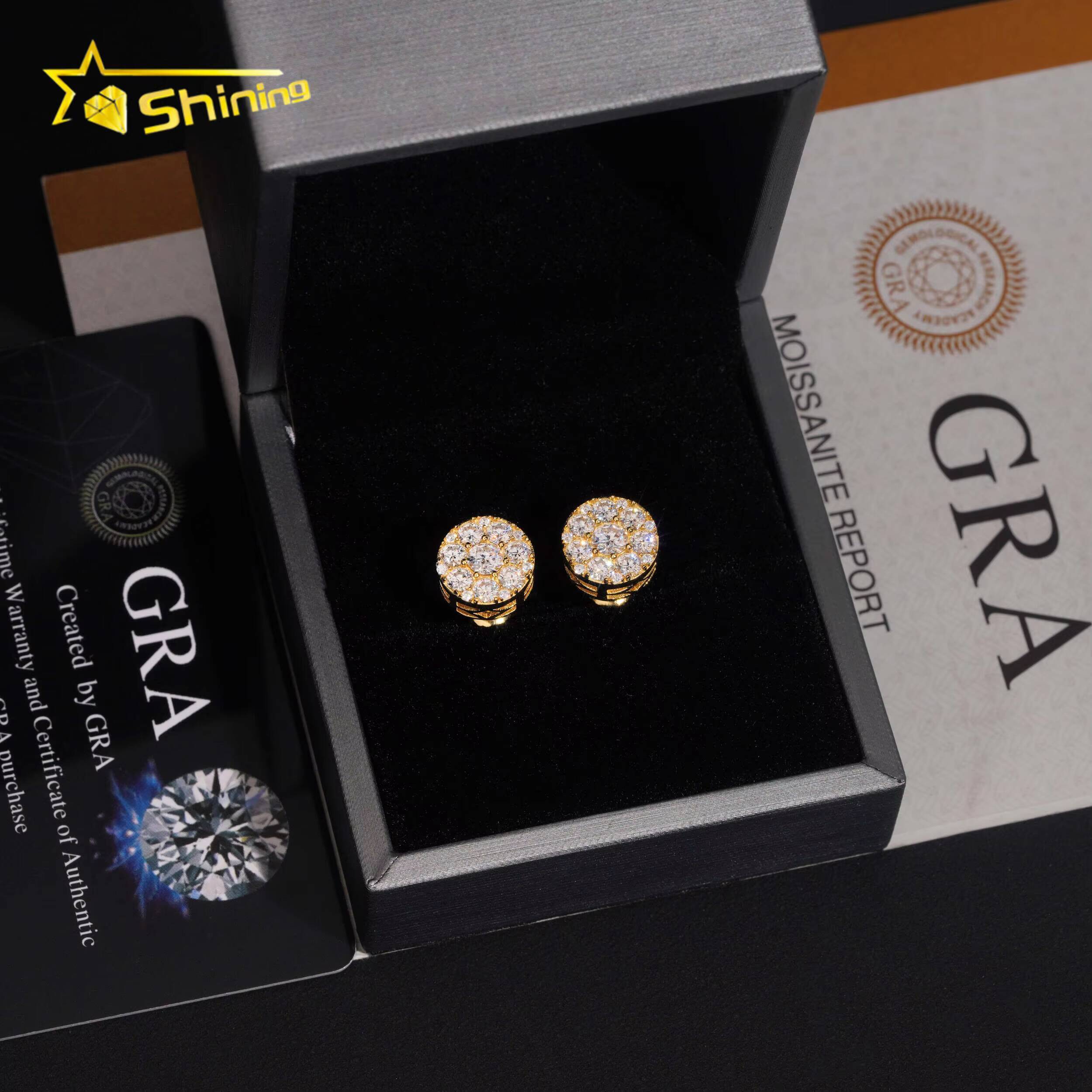 Hot Selling Fashion Earrings Men Women Hip Hop Moissanite Stud Earrings Custom Iced Out Silver 925 Earrings Daily Wear