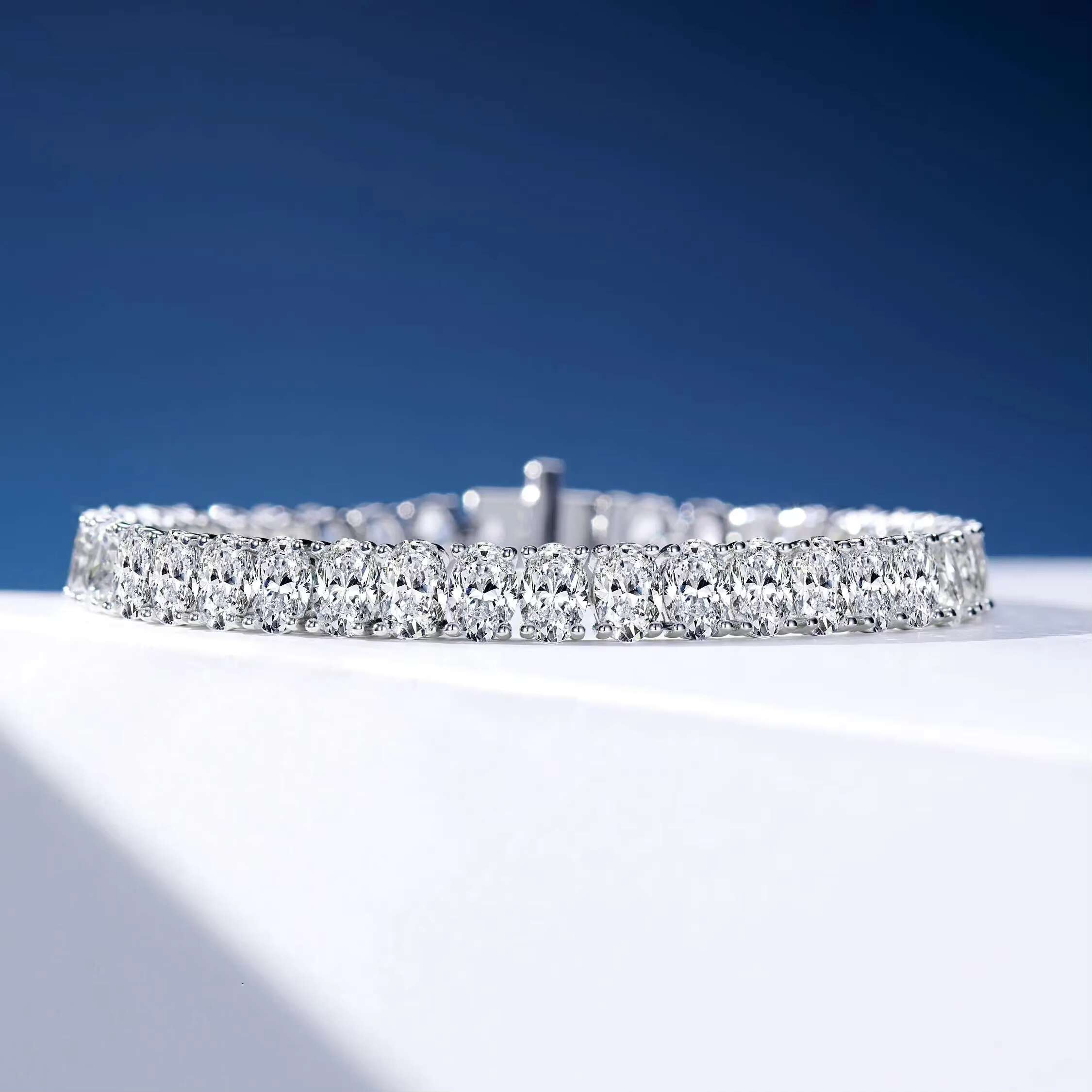 Customized Luxury 925 Silver Lab Grown Diamond Bracelet VVS Lab Created CVD Oval Cut Diamond Tennis Bracelet for Men Womans