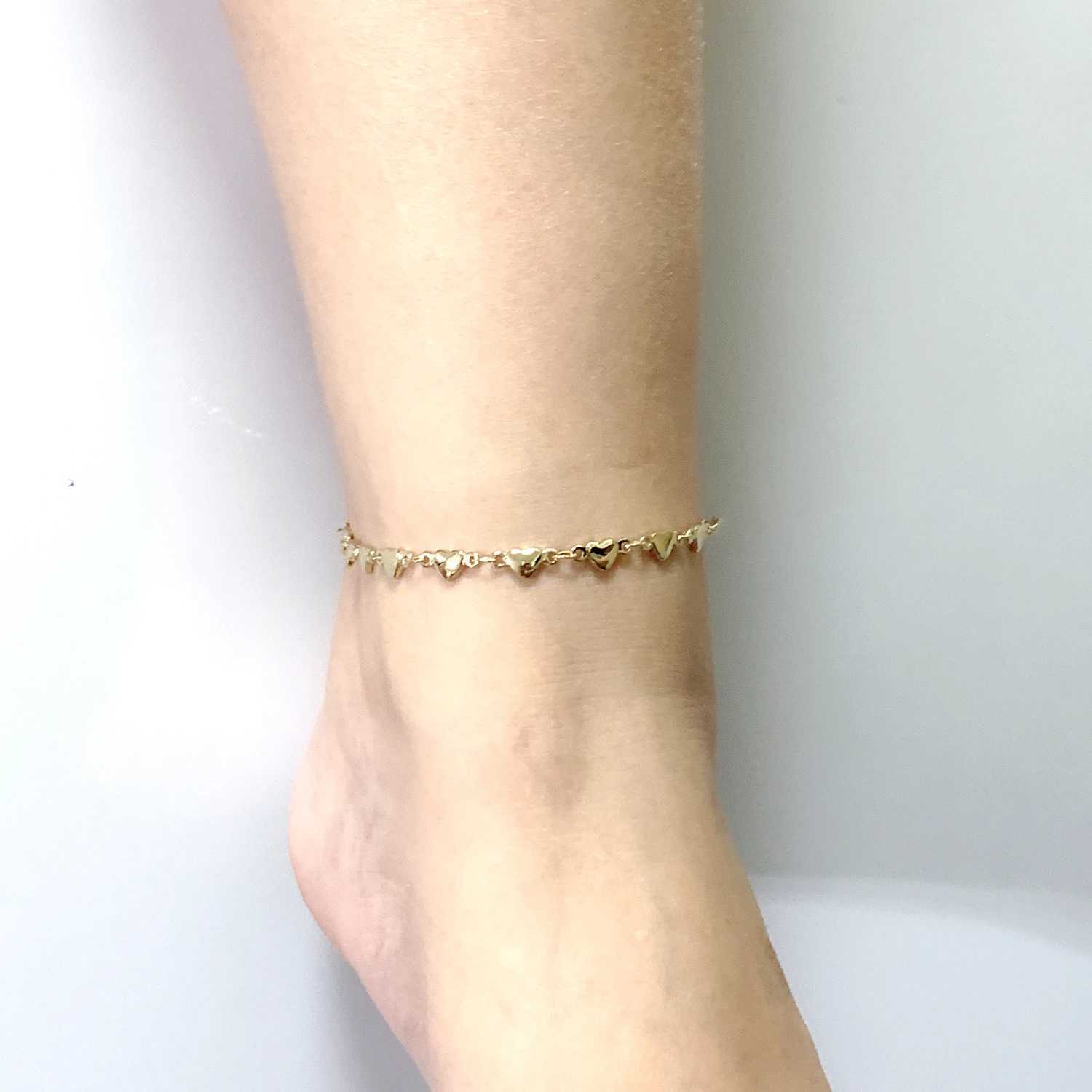 Barefoot Sandals Women Ankel Bracelets 18K Gold Color Stainless Steel Anklets High Polished Heart and Heart Charm 9/10/11 Inches Z250408