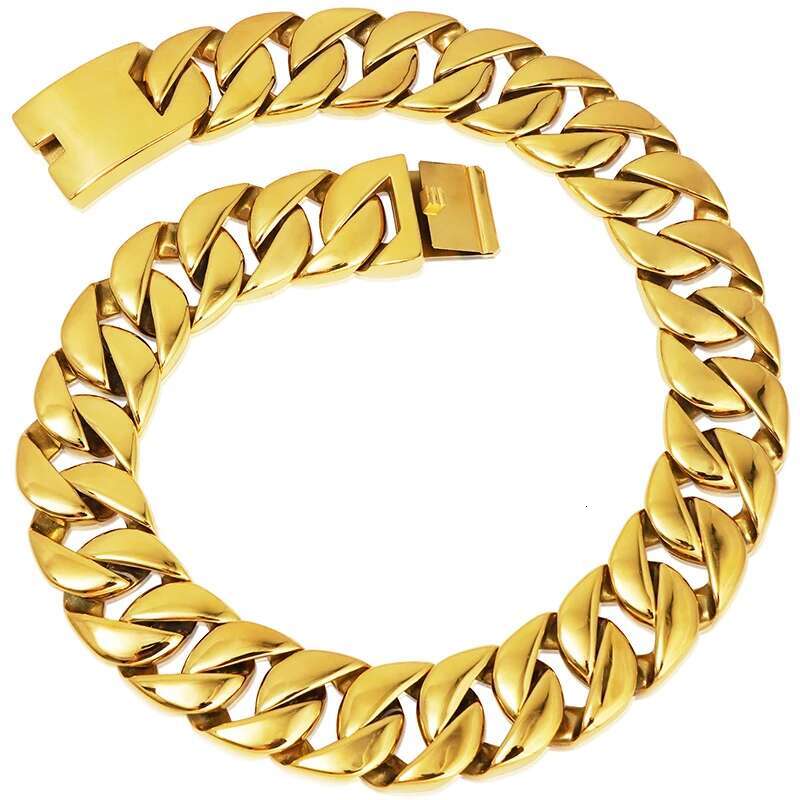 European and American 32mm wide and thick Cuban chain stainless steel bracelet necklace mens and womens gold color jewelry