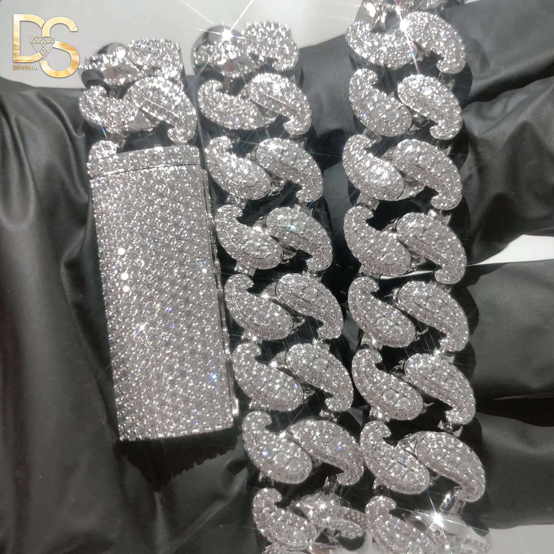 Luxury Hip Hop 18IN 20IN S925 Silver Plated VVS Moissanite Necklace Men Iced Out Cuban Link Chain