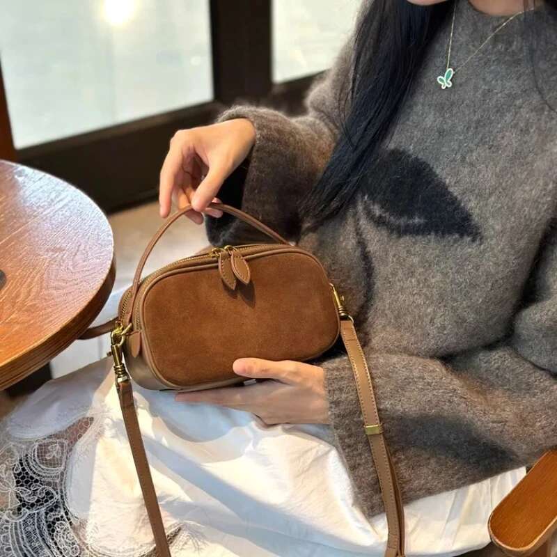 Woman Cowhide Genuine Leather Shoulder Ladies Quality Nubuck Handbag Female Fashion Design Crossbody Bag Women