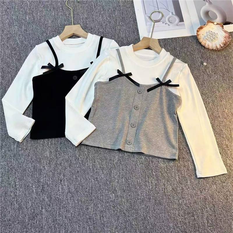 Ddmyshoesvip Girls Fashion Sweet T Shirt Autumn New Korean Version Children S Fake Two Piece Top Base Shirt Trend