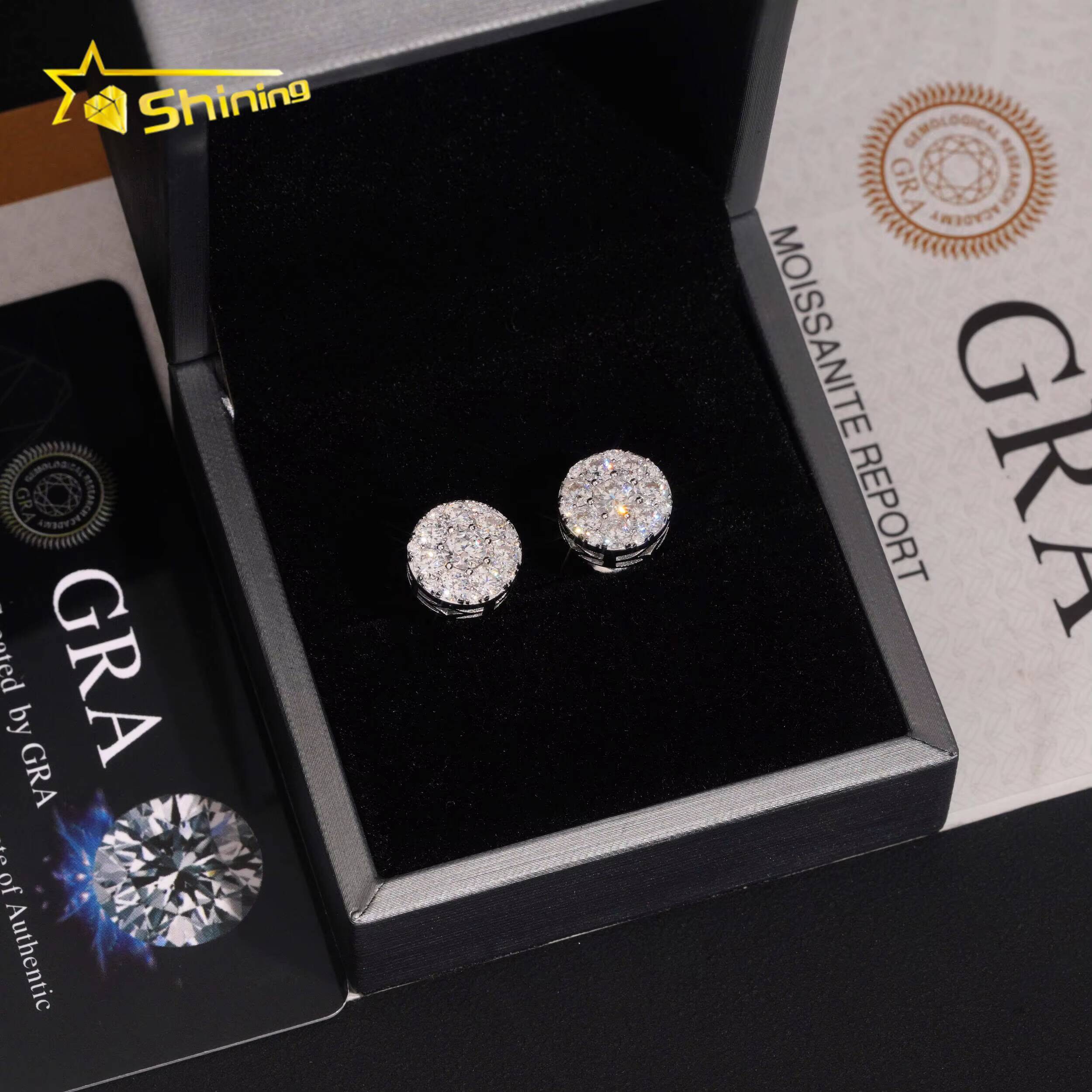 Hot Selling Fashion Earrings Men Women Hip Hop Moissanite Stud Earrings Custom Iced Out Silver 925 Earrings Daily Wear