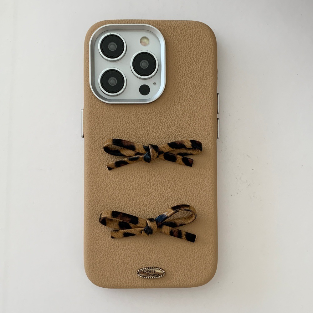 Bow Leopard Print Phone Case Suitable for iPhone 17 Pro Solid Color Cartoon iPhone 16/15Pro Shockproof 14