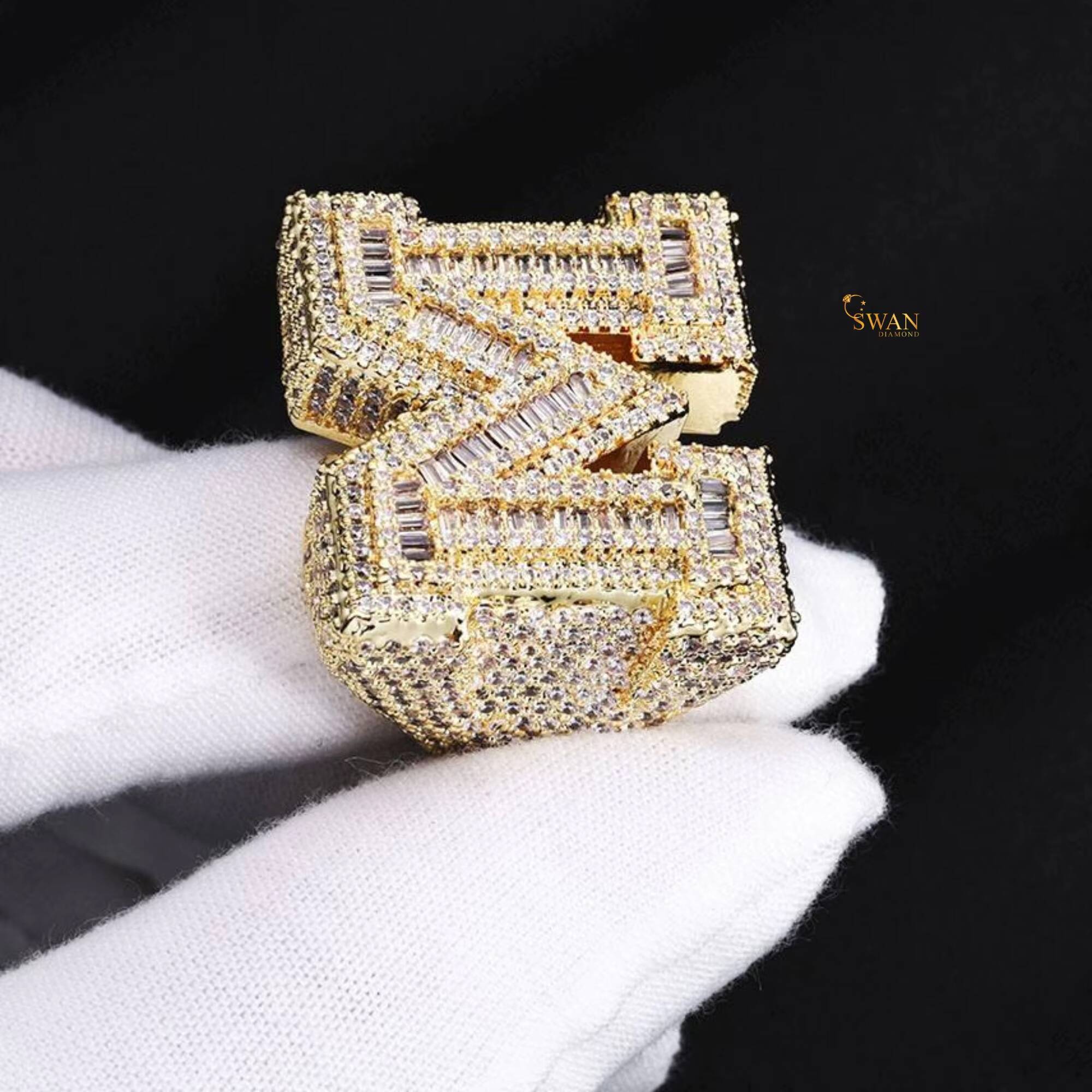 Luxury 925 Silver M Letter Moissanite Diamond Ring Fully Iced Out Hip Hop Jewelry for Mens Custom Urban and Trendy Fashion