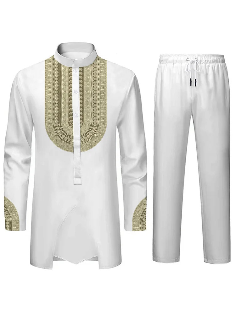 Fashionable ethnic cultural style mens personalized 3D printed pattern Islamic Muslim suit loose fit breathable twopiece n 250409