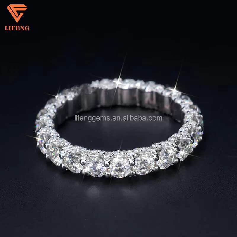 Wholesale Sparking Vvs Moissanite Diamond Ring Round Cut 925 Silver Hip Hop Jewelry Engagement Wedding Rings