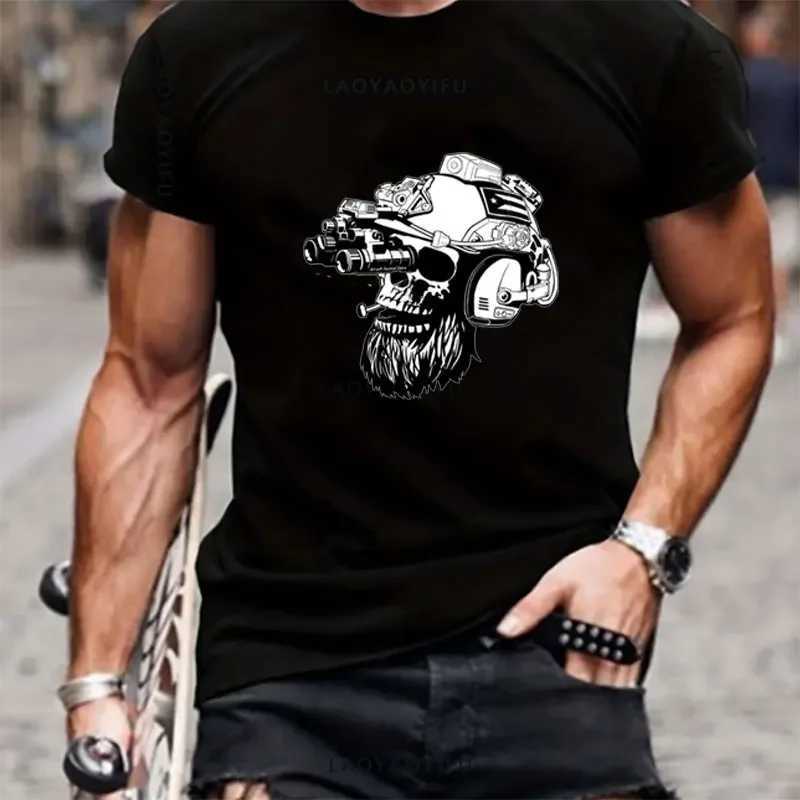 American Bearded Warrior tactical skull unisex T-shirt up to Valhalla cotton T-shirt short sleeved O-neck T-shirt casual mens topXJ250409