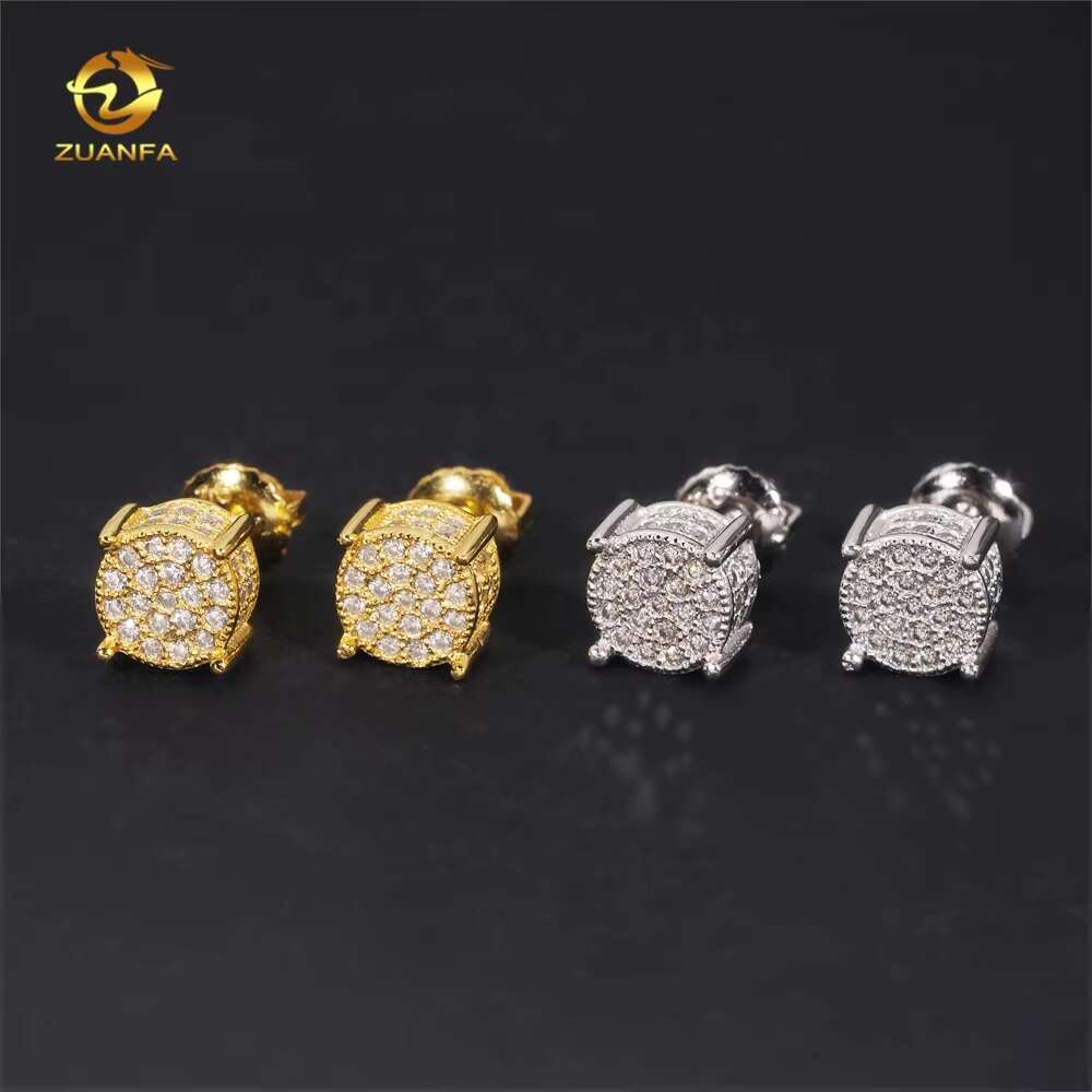 Hip Hop Style Gold Plated Round Style 925 Silver Iced Out VVS Moissanite Stud Earrings for Men