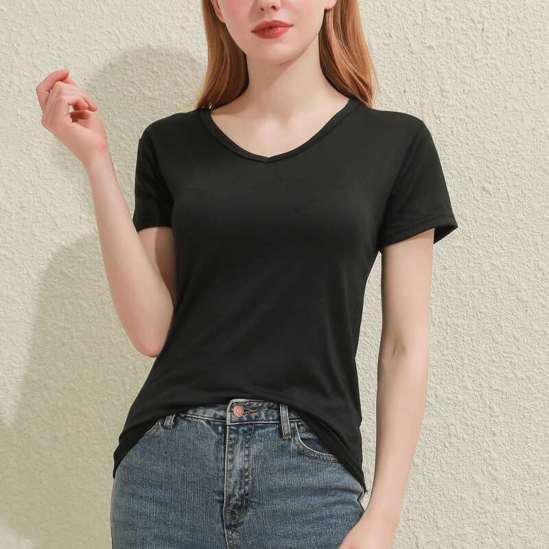 Women T-shirt V-Neck Short Sleeve Female Tee Slim White And Balck T-Shirt Casual Solid Lady Tshirt Tops
