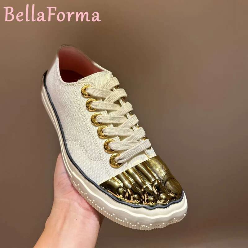 Pre-Sale Gold Toe Canvas Lovers Shoes DIY Original Low Top Casual Metal Splicing Unique Niche Design Black Footprint Sneaker New
