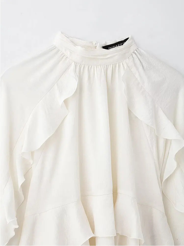 NLZGMSJ Spring Ruffle Folding Shirt Womens Elegant Top 250409