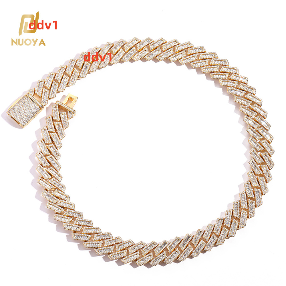 NUOYA Hip Hop Jewelry Iced Out 18MM 925 Sterling Silver Prong Chain Necklace Bling Moissanite Cuban Link Chain for Men Women
