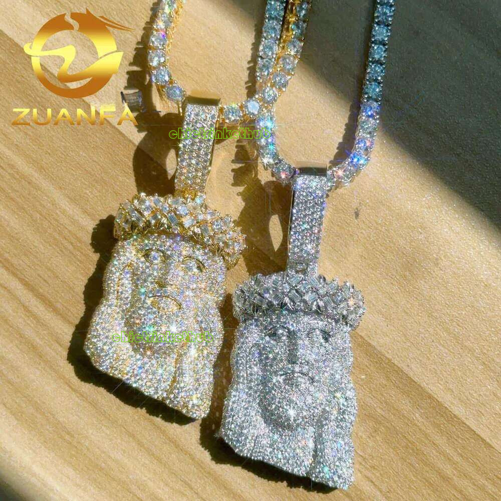 Ready To Ship Iced Out Jesus Head Moissanite Dia Sier Hip Hop Pendant For Tennis Cuban k Chain