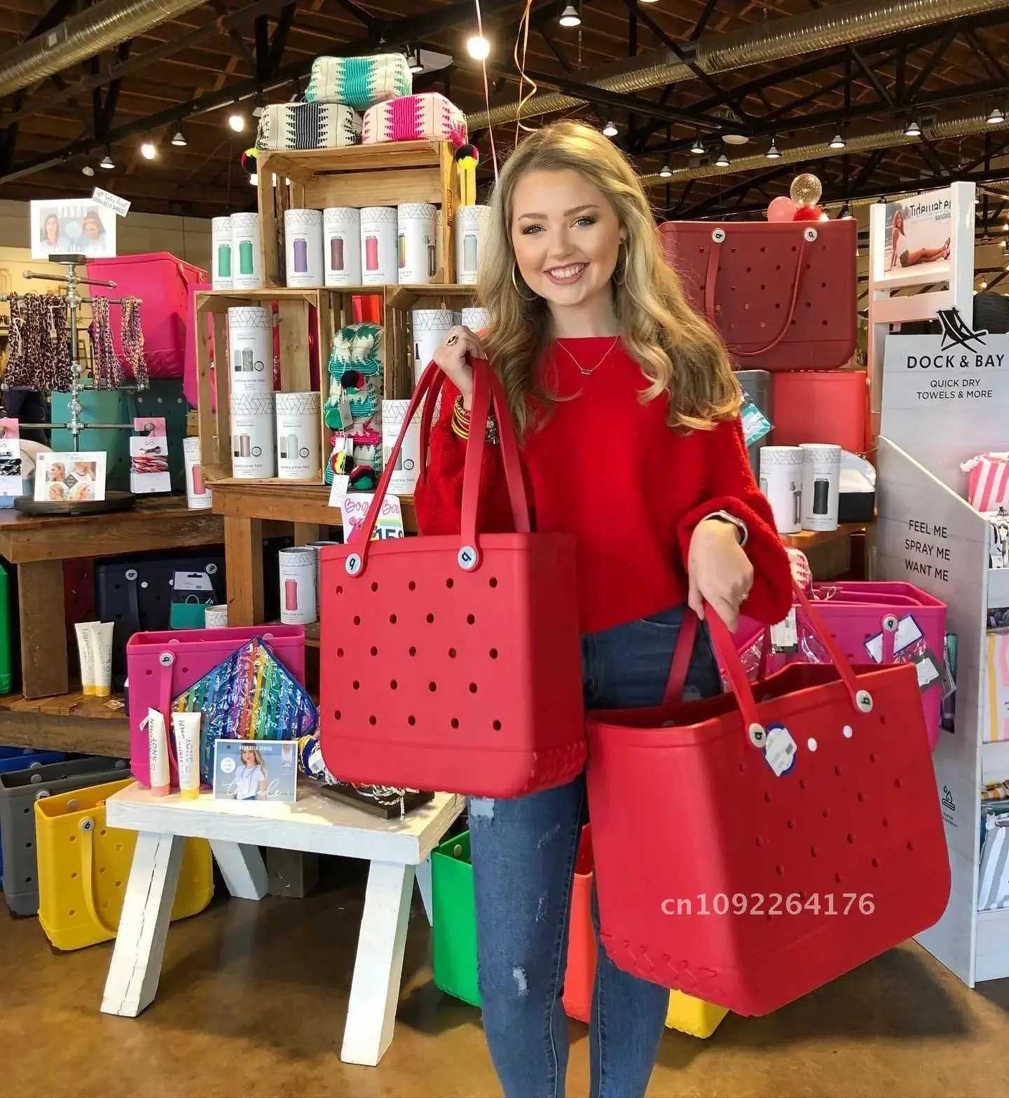 EVA beach bag L/XL waterproof handbag large capacity storage basket rubber womens oversized Boggs handbag Christmas gift Y250409