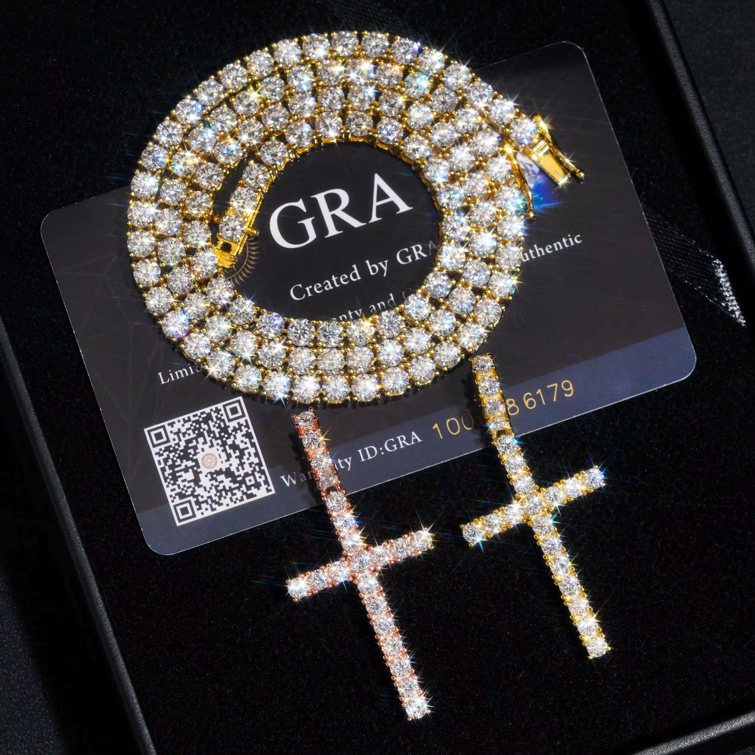 Stock Popular Jewelry 925 Sterling Silver Vvs Moissnaite Diamond Tennis Chain Cross Pendant Necklace