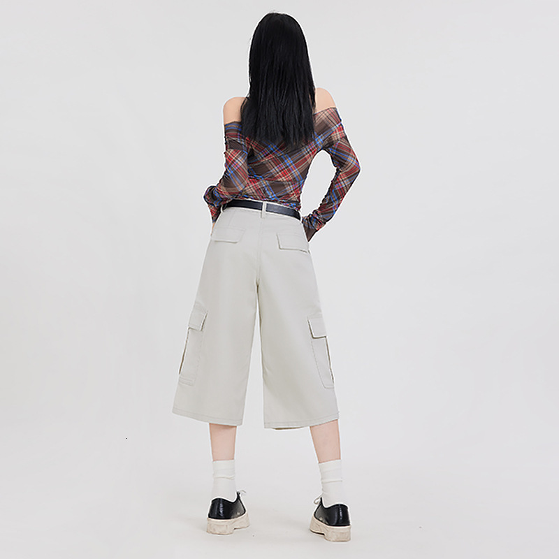 2025S Women s Designer Shorts American Style Large Pocket One Seventh Denim Shorts Summer Design Sense Loose Tencel Pants Wide Leg Mid Pants Hot Pants