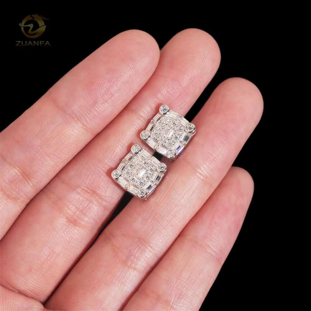 Fashion New Design Square Shape Iced Out Hip Hop 925 Silver Diamond Moissanite Earrings