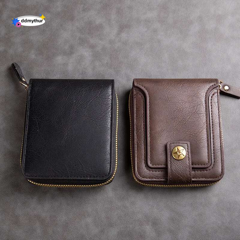 2025Men Hasp Zipper Clutch Solid Color High Quality Durable Convenient Wallets Vintage Men's Wallet PU Leather Short Purse ddmythur