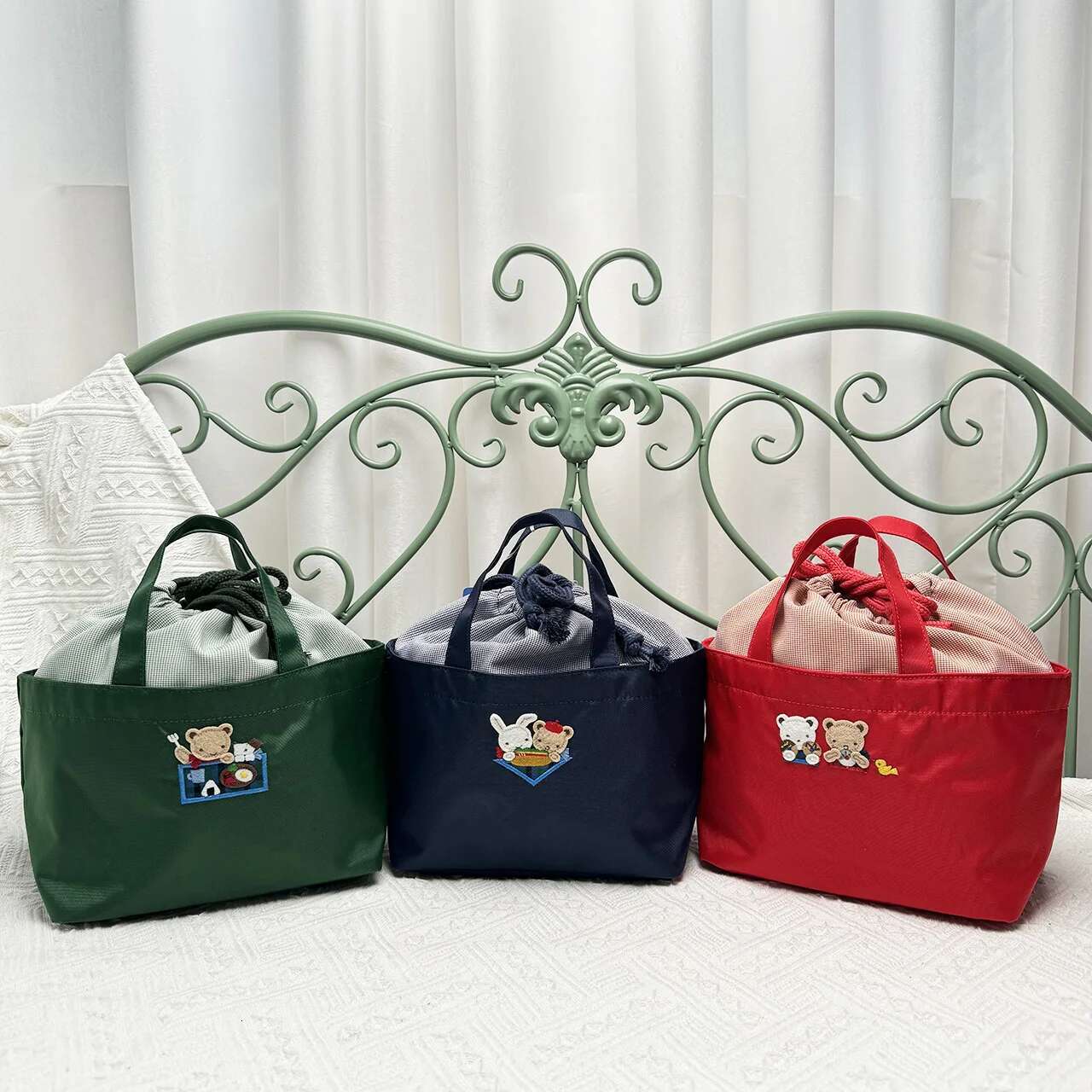 Kawaii Cute Cartoon Ladies Horizontal Solid Colour Square Denim Embroidery Bag Handbag 780401