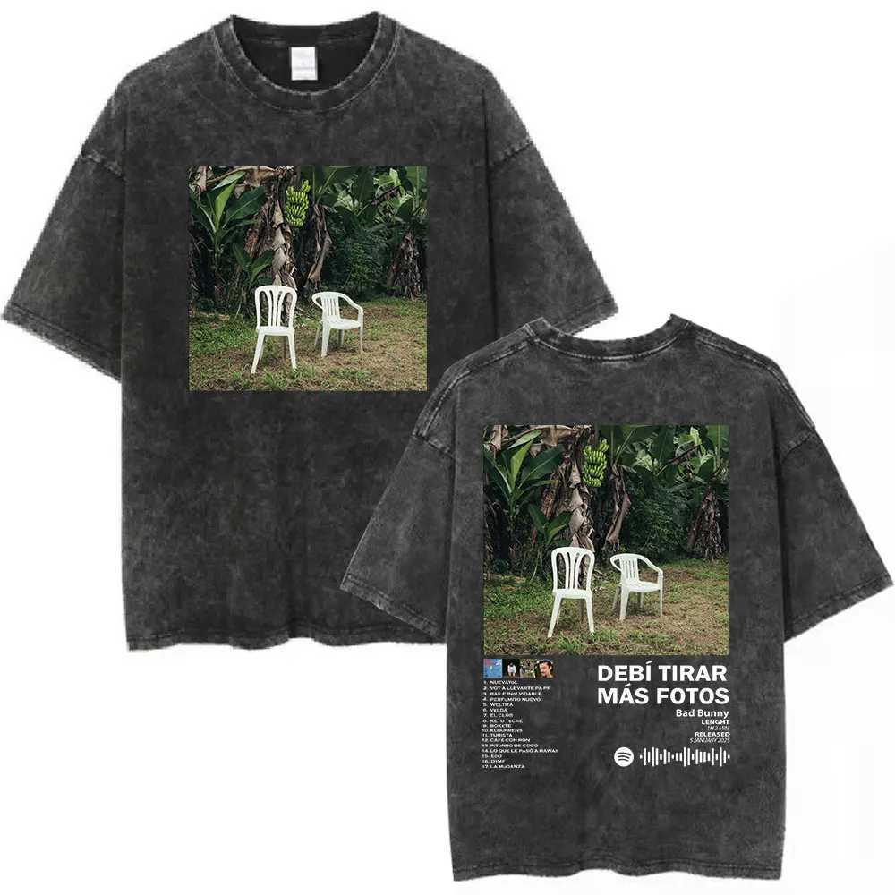 Vintage Washed T-shirt Bad Rabbit New Album DTMF Debi Tirar M s Fotos T-shirt Mens Clothing Oversized T-shirt Street ClothingXJ250409