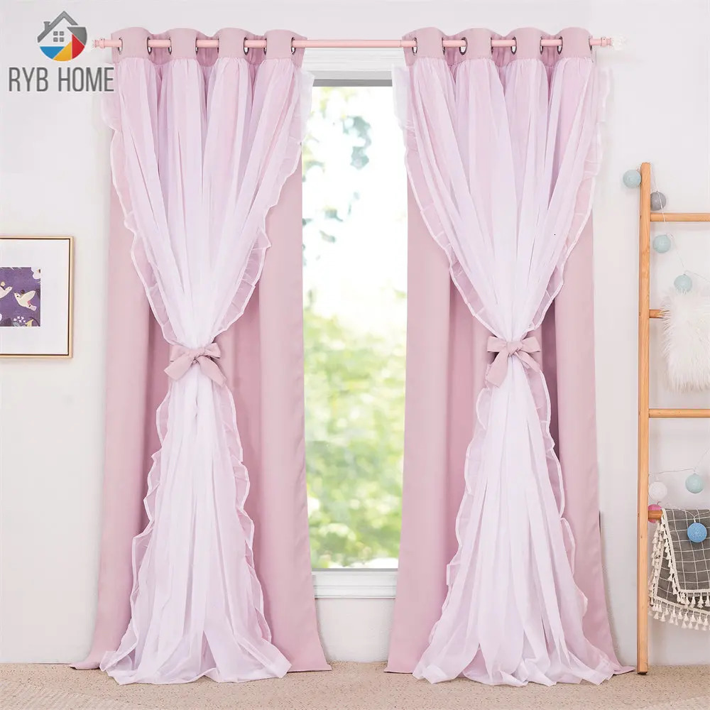 RYB HOME 1Pc Power outage curtains Double layered romantic transparent curtains used for decorating living rooms childrens and girls bedrooms 250409
