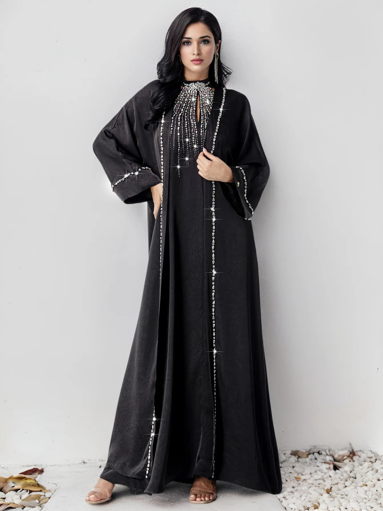 Eid al Fitr womens Abaya 2piece diamond party dress Muslim Kaftan robe Jalabiya Ramadan Dubai Vestido Largos 250409