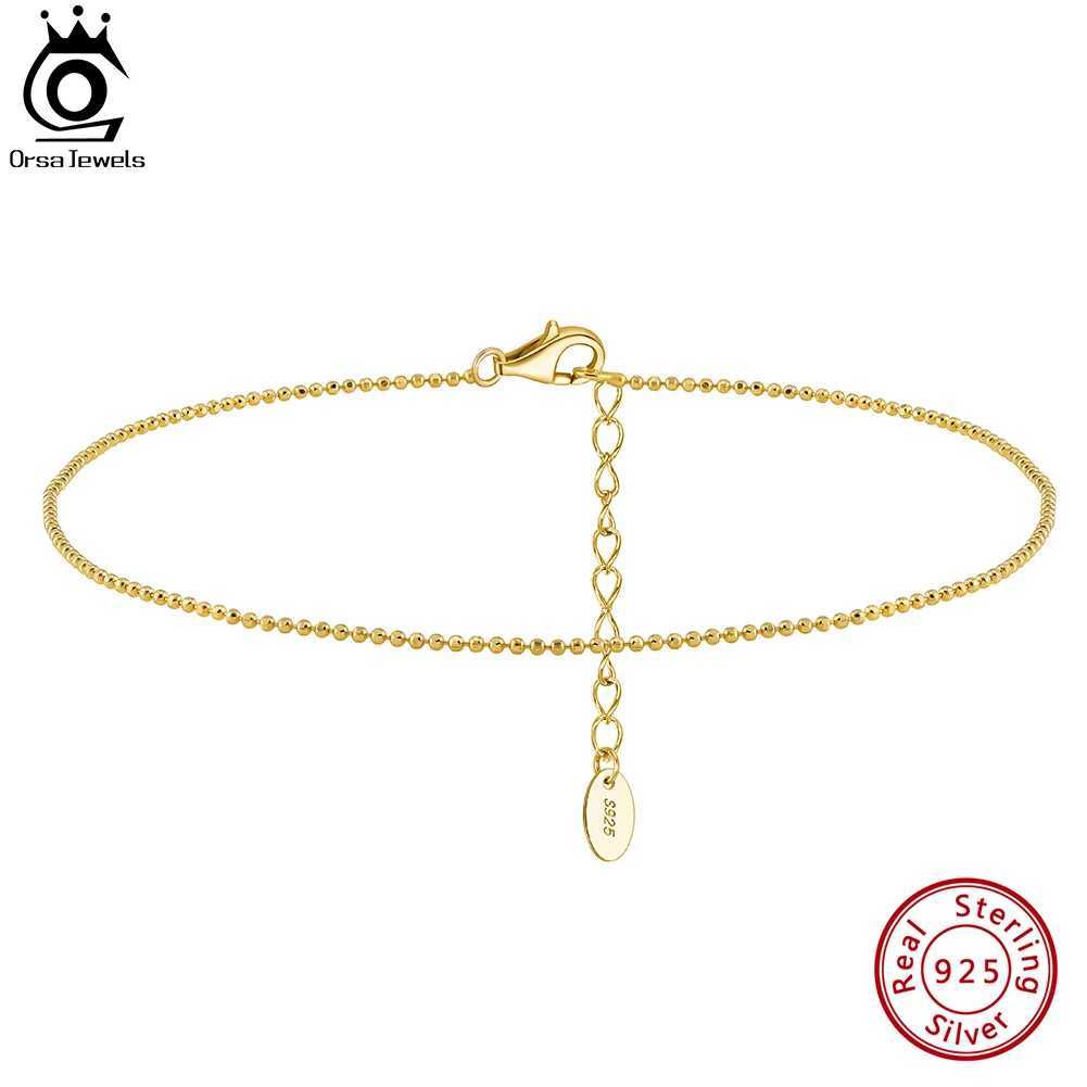 ORSA JEWELS 14K Gold Ball Faceted Bead Chain Anklets Fashion Women Summer 925 Sterling Silver Foot Bracelet Straps Jewelry SA80 Z250408