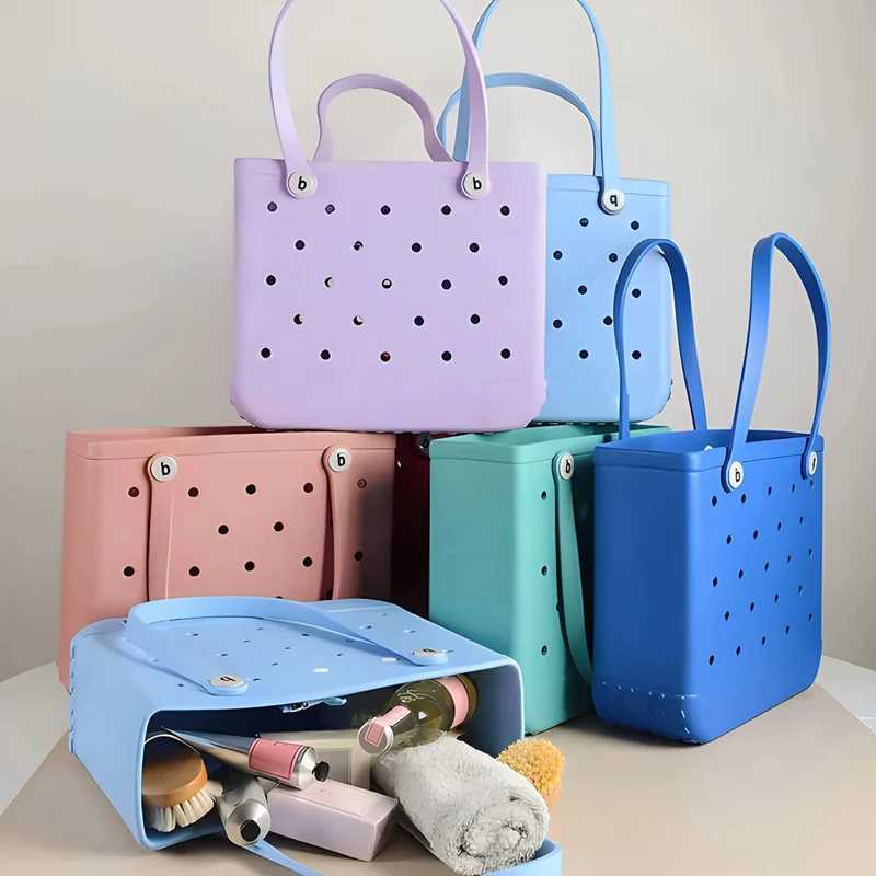 Fashion Beach Bag Rubber Waterproof Basket Large Capacity Summer Storage Shoulder Handbag Kid Beach Bogg Bag
