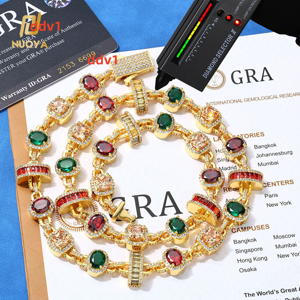 NUOYA 15mm New Arrival Hip Hop Necklace 925 Silver Platinum Geometric Chain Colorful VVS Moissanite Jewelry