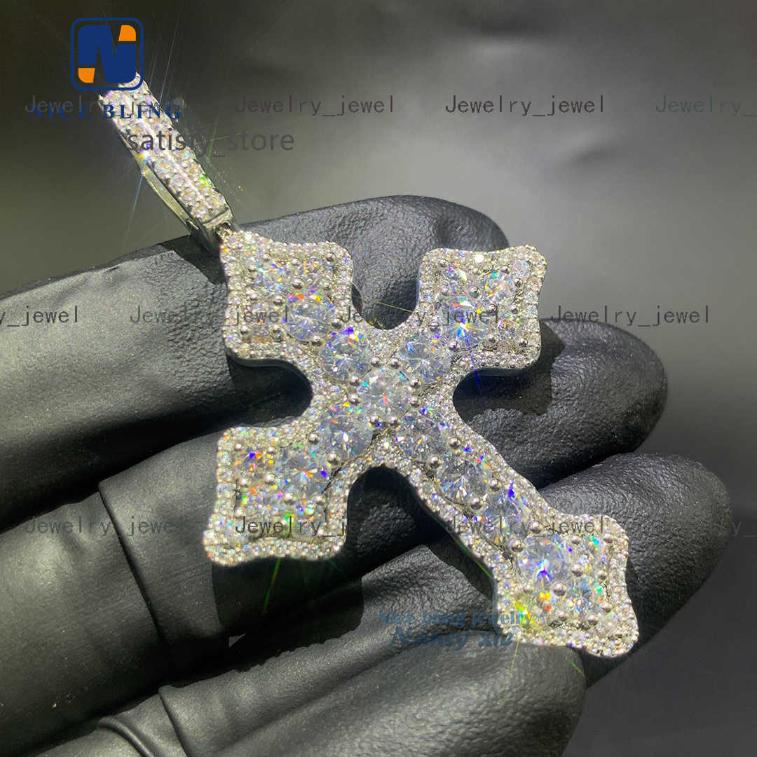 Men Hip Hop Jewelry Personalized Custom VVS Moissanite Pendant Iced Out 925 Sterling Silver Rapper cross Pendant Cross pendant