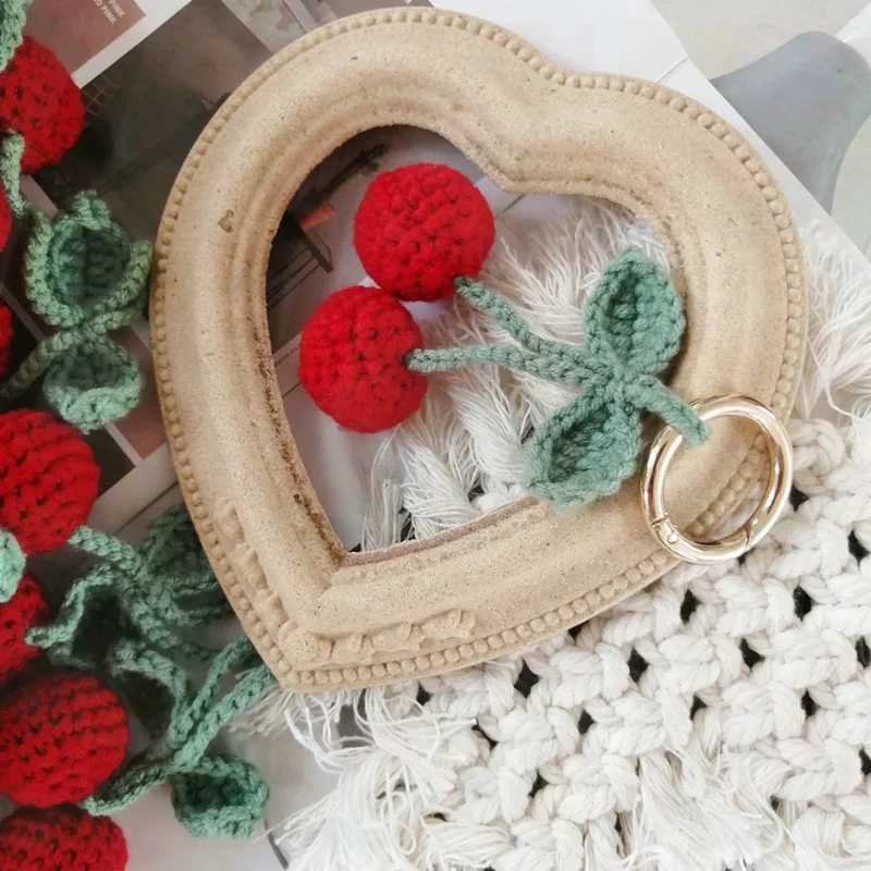 Handmade Cute Cherry Keychain Female Creative Knitted Car Keychain Cartoon Knitted Keychain Wholesale Charm GiftXJ250409