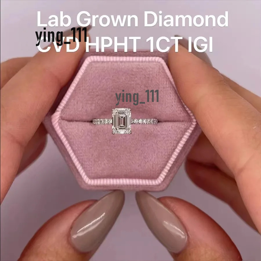 IGI Certified Real Lab Grown Diamond Engagement Ring VS1 DE Emerald 1Ct Engageing Wedding Ring For Woman 14k White Gold