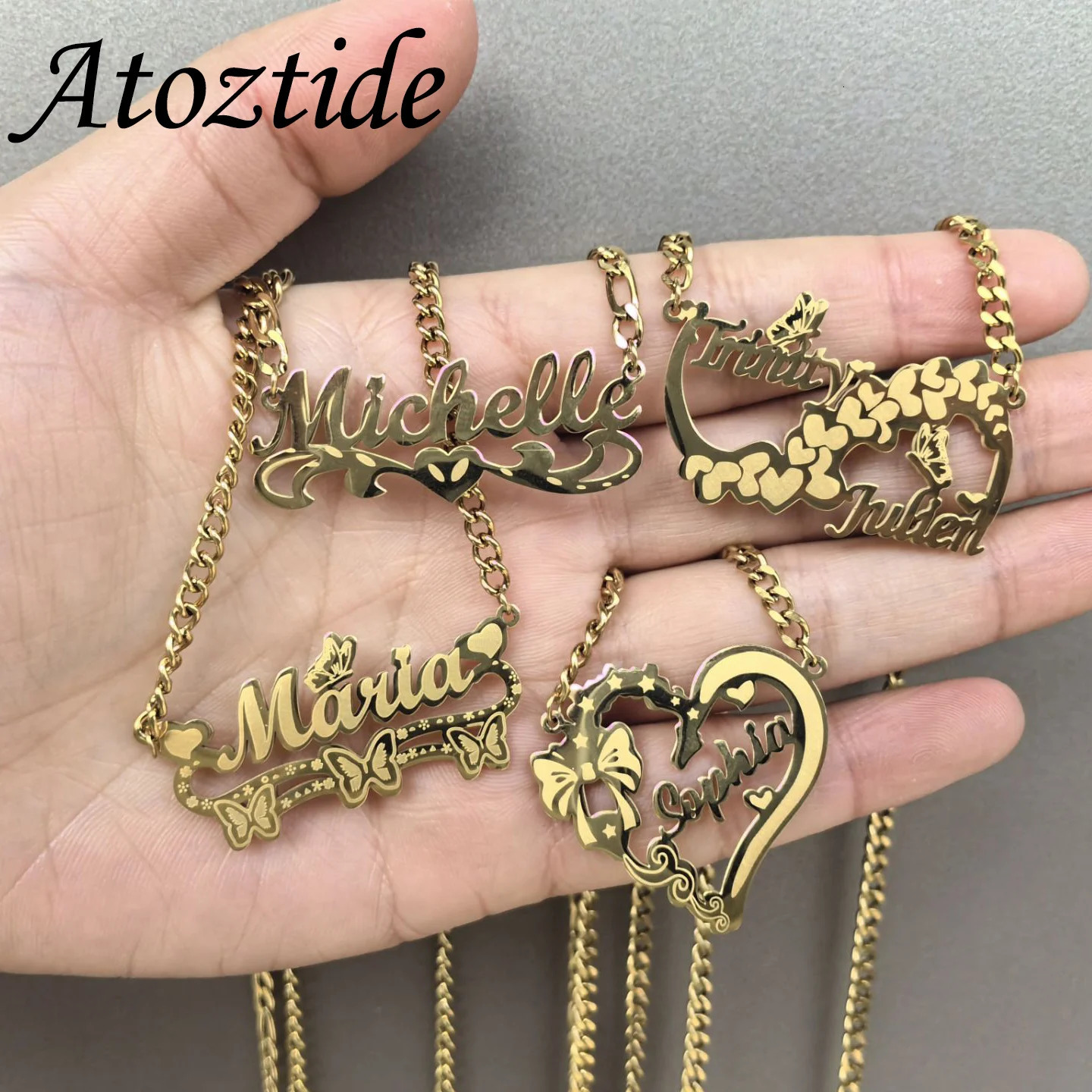 Atoztide Personalized Custom Name Necklace for Women Stainless Steel Heart Engrave Nameplate Choker Link Chain Jewelry Gifts 250409